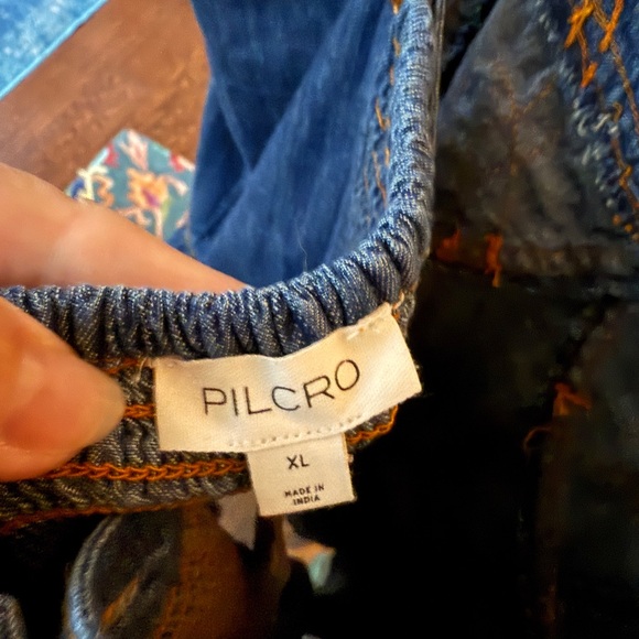 Anthropologie Embroidered Peplum Corset Denim Top - Picture 7 of 14